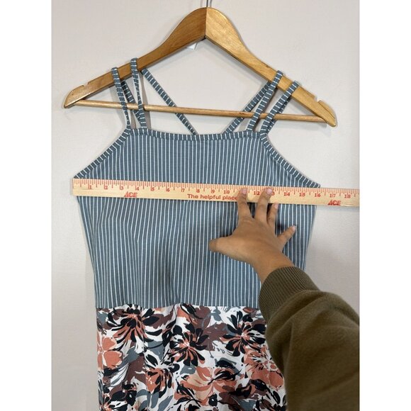 Pact Blue Striped Floral Fit & Flare Strappy Mini Dress Organic Cotton Size XL - Picture 7 of 8